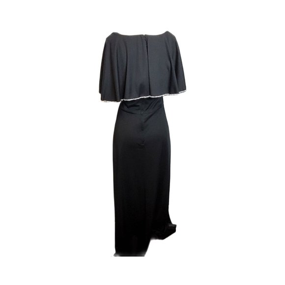 Retro 70s 80s Capelet Evening Gown Formal Black Rhinestone Trim Strait Lane Sm - Picture 5 of 10